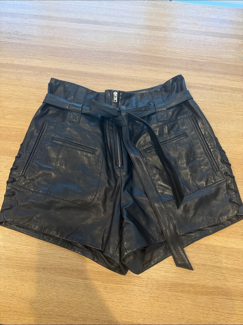 IRO Black High-Waist Lambskin Leather Shorts